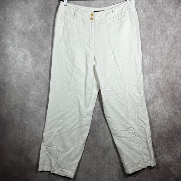 Kasper Pants 14 White Linen Blend Trousers Ankle Straight Leg Career Casual Work - Picture 1 of 10